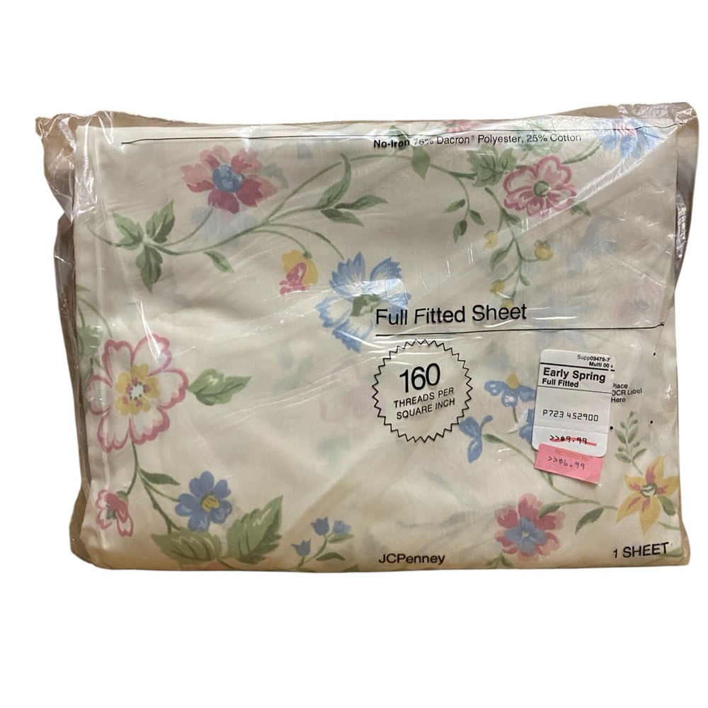 JC Penny Vintage 80s Full Fitted Floral 1 Sheet New Cottage Core Bedding
